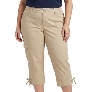 Just My Size Capri Pants Womens 22W Tan Cotton Stretch Cargo Tie Leg Opening NEW
